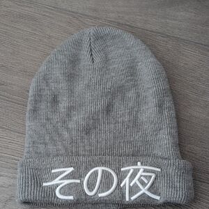 Aritzia Gray Beanie with White Embroidery